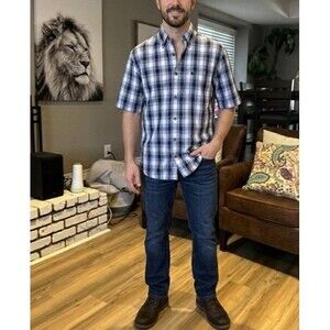 Carhartt Men's Small Relaxed Fit Plaid Short Sleeve Button Up Shirt Blue Gray S